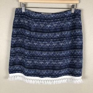 Michael Kors‎ Skirt Blue White Aztec Print Fringe Short Colorful Size 8